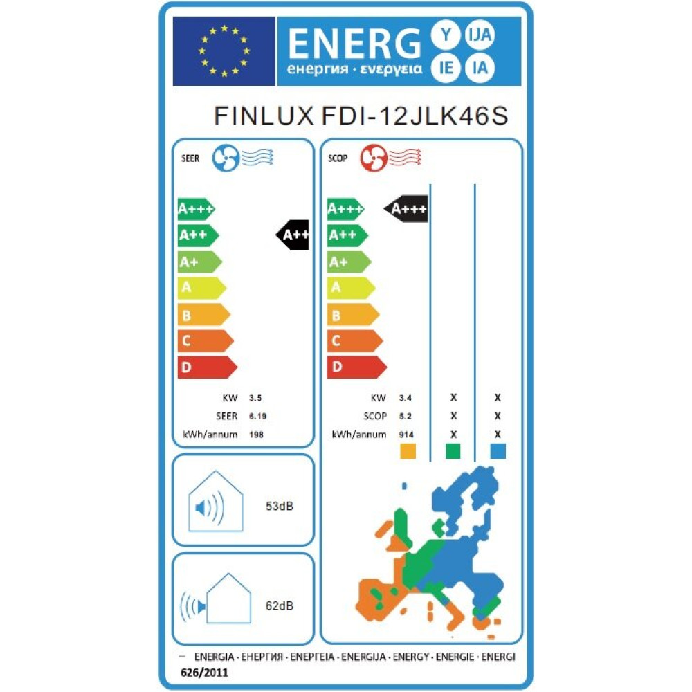 Κλιματιστικό Inverter FDI-12JLK46S, Α+++/Α++, 12000 BTU, Finlux