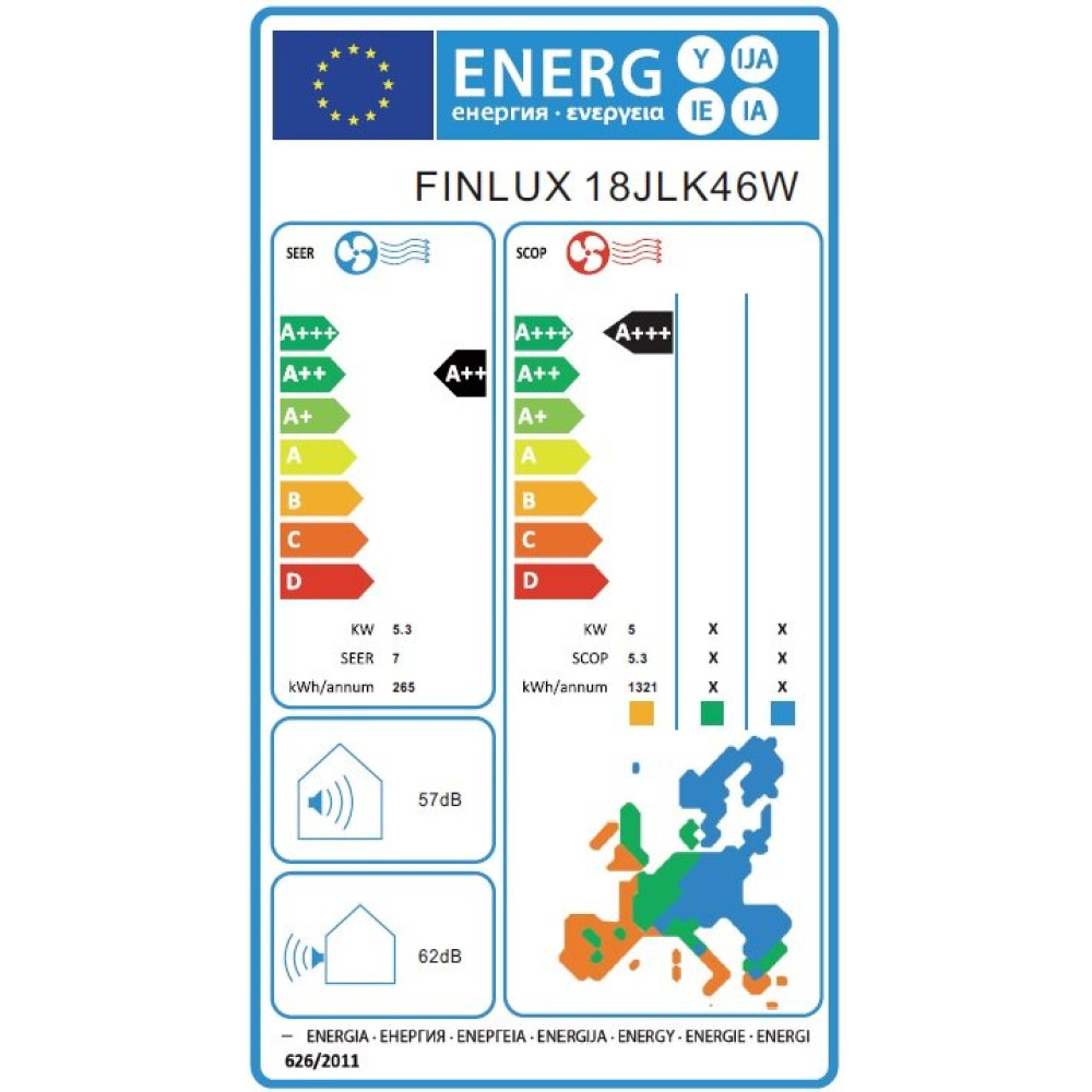 Κλιματιστικό Inverter 18JLK46W, A+++/A++, 18000 BTU, Finlux