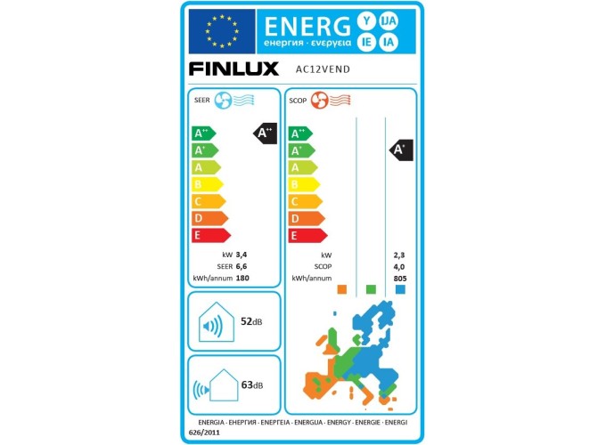 Κλιματιστικό Inverter, 12.000 Btu A ++ /A, AC12VEND, Finlux Κλιματιστικό Inverter, 12.000 Btu A ++ /A, AC12VEND, Finlux