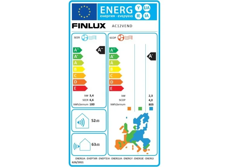 Κλιματιστικό Inverter, 12.000 Btu A ++ /A, AC12VEND, Finlux Κλιματιστικό Inverter, 12.000 Btu A ++ /A, AC12VEND, Finlux