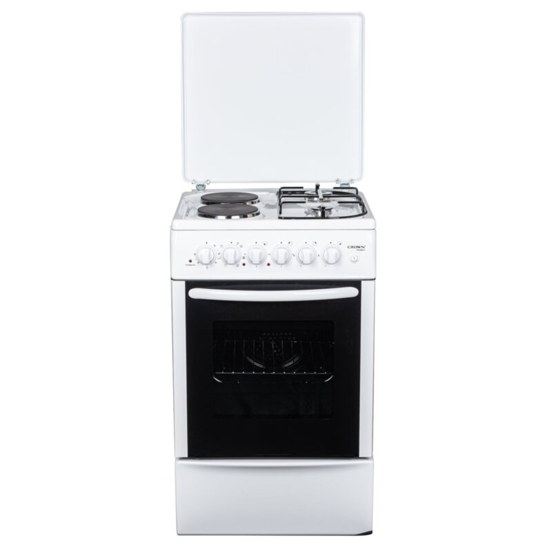Κουζίνα 48lt με Εστίες Υγραερίου & Ρεύματος Π50εκ. Λευκή, CR-5050V, Crown