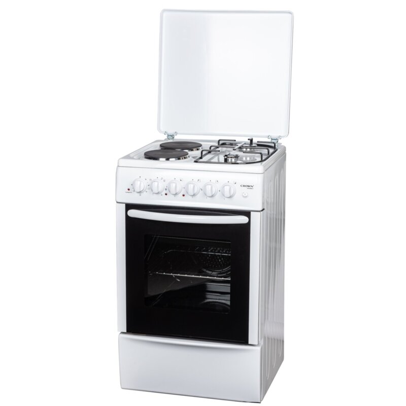 Κουζίνα 48lt με Εστίες Υγραερίου & Ρεύματος Π50εκ. Λευκή, CR-5050V, Crown