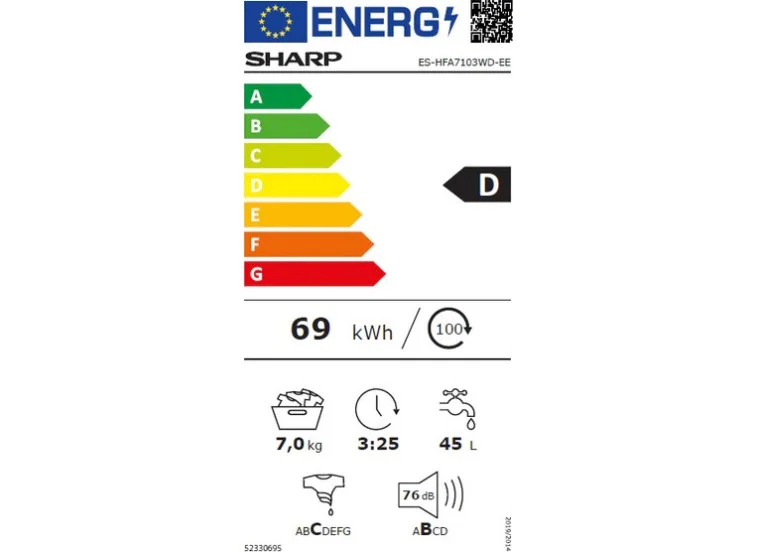 Πλυντήριο ρούχων 7kg, D, ES-HFA7103WD, Sharp Πλυντήριο ρούχων 7kg, D, ES-HFA7103WD, Sharp