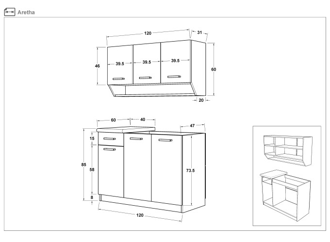 Σύνθεση Κουζίνας Aretha, Λευκή, All4home
