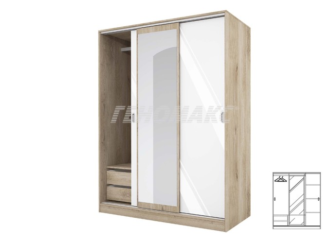 Ντουλάπα Τρίφυλλη Συρόμενη με καθρέφτη, 1211006 Σόνομα, 59x191x150, Genomax