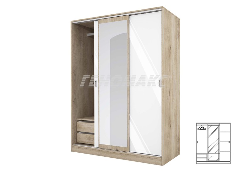 Ντουλάπα Τρίφυλλη Συρόμενη με καθρέφτη, 1211006 Σόνομα, 59x191x150, Genomax