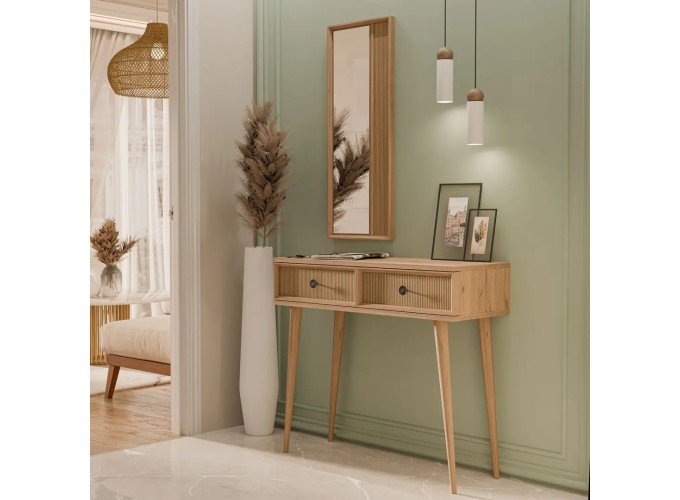 Τουαλέτα με καθρέφτη, Luna 6024 , Φυσικό Ξύλο, 90x35x82εκ., All4home