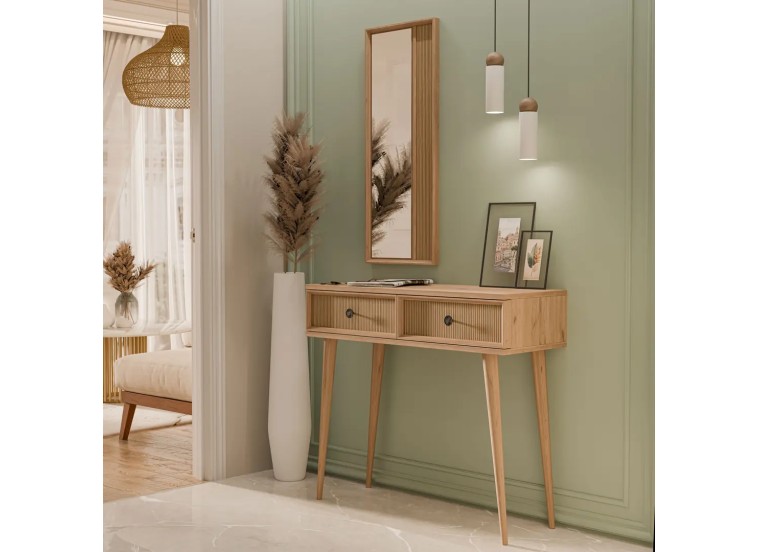 Τουαλέτα με καθρέφτη, Luna 6024 , Φυσικό Ξύλο, 90x35x82εκ., All4home