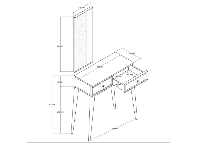 Τουαλέτα με καθρέφτη, Luna 6024 , Φυσικό Ξύλο, 90x35x82εκ., All4home