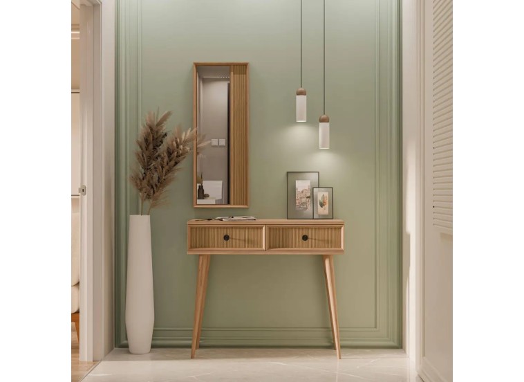 Τουαλέτα με καθρέφτη, Luna 6024 , Φυσικό Ξύλο, 90x35x82εκ., All4home