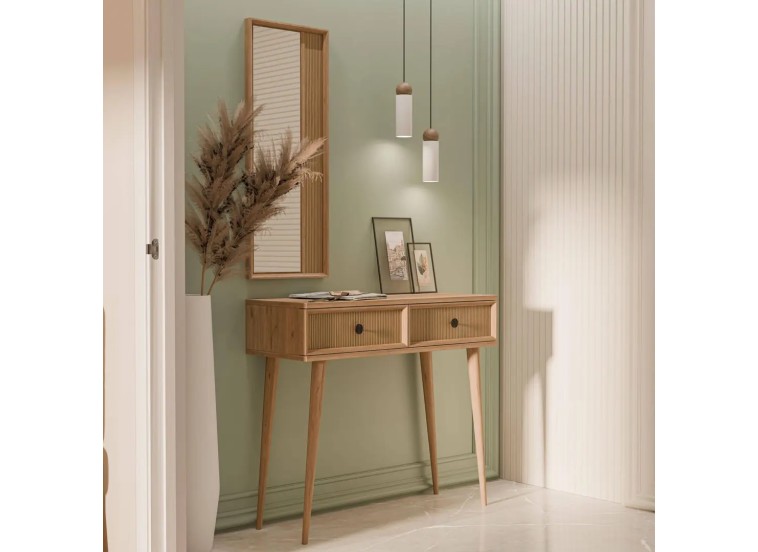 Τουαλέτα με καθρέφτη, Luna 6024 , Φυσικό Ξύλο, 90x35x82εκ., All4home