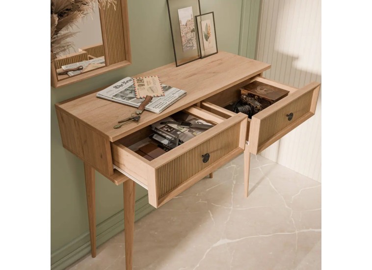 Τουαλέτα με καθρέφτη, Luna 6024 , Φυσικό Ξύλο, 90x35x82εκ., All4home