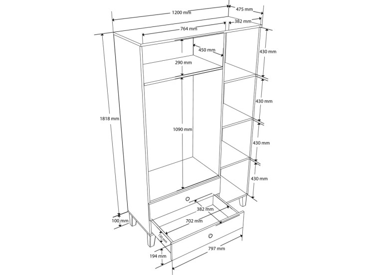 Ντουλάπα ,Vento 3530, 120x47,5x191,80 εκ. ,All4home