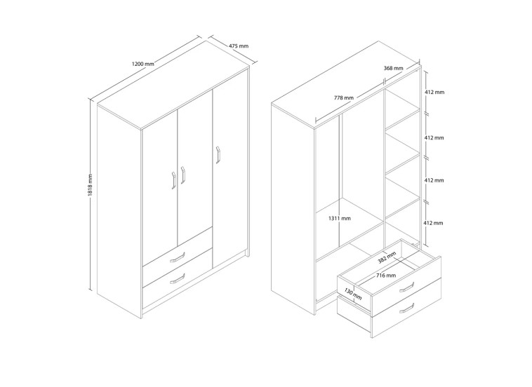 Ντουλάπα ,Wien 3514, 120x47,50x181,80 εκ. ,All4home