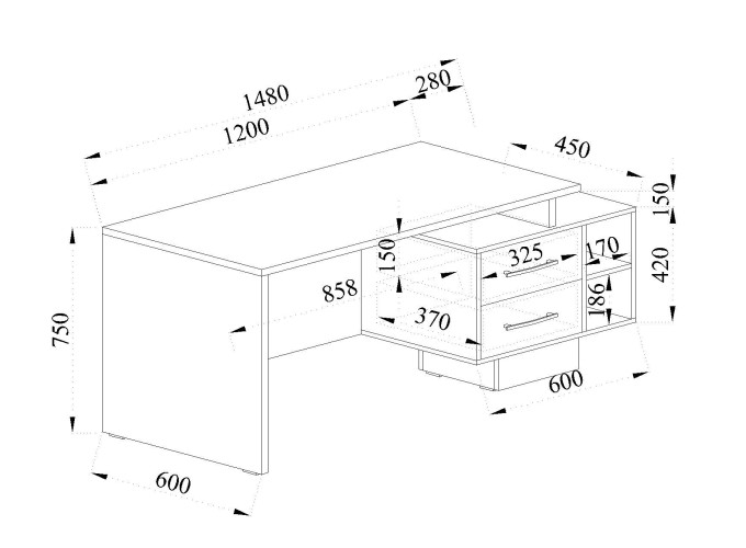 Γραφείο υπολογιστή, Modul 47, 148/60/75 εκ., Genomax