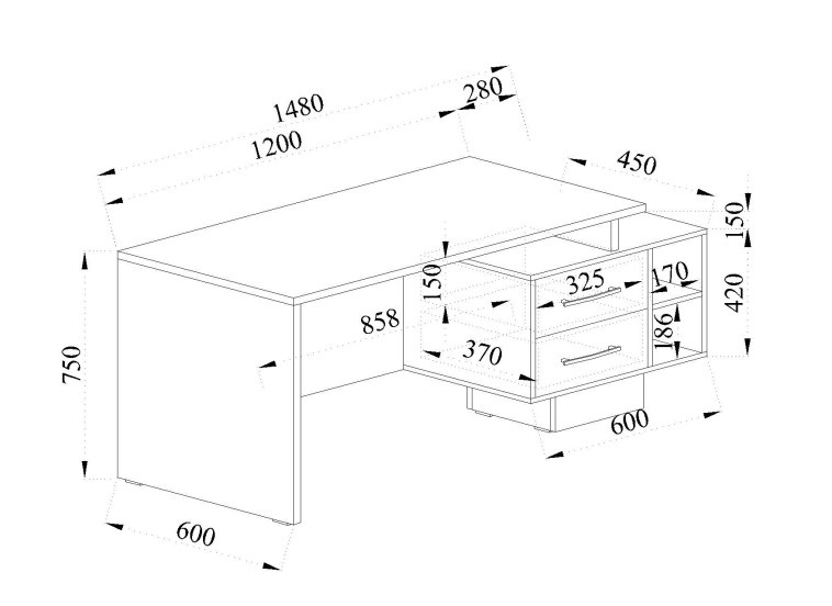 Γραφείο υπολογιστή, Modul 47, 148/60/75 εκ., Genomax