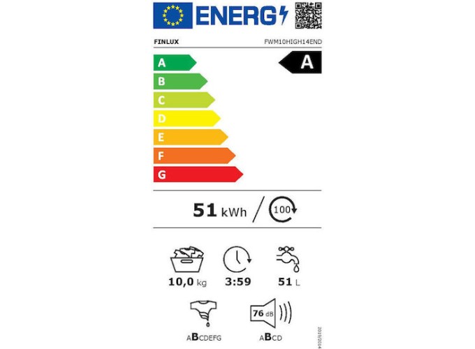 Πλυντήριο ρούχων Finlux FWM10HIGH14END, 10,00 kg, 1400 στροφές/λεπτό, A, Inox