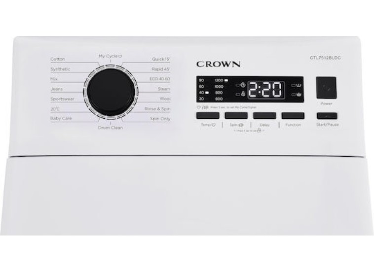 Πλυντήριο Ρούχων Άνω Φόρτωσης 7.5kg 1200 Στροφών CTL7512BLDC, Crown