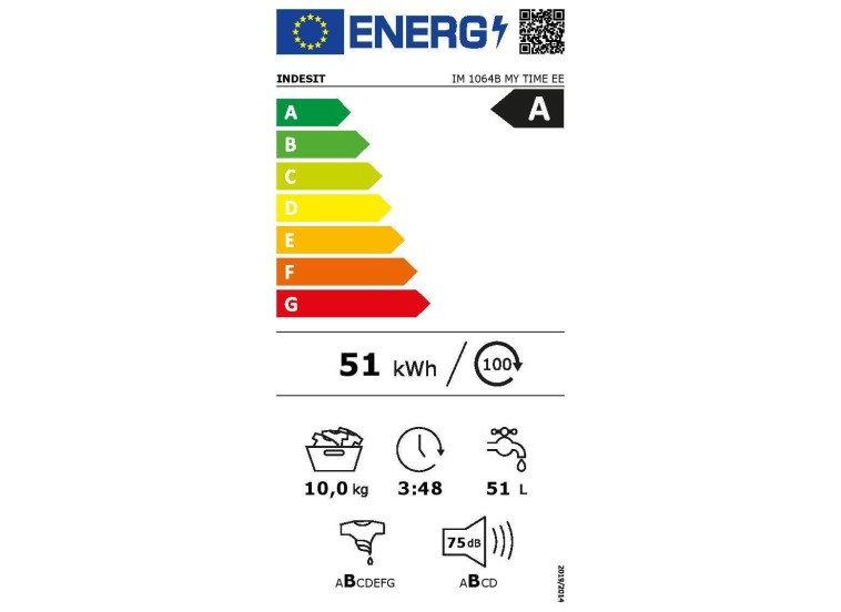 Πλυντήριο ρούχων Indesit IM 1064B MY TIME EE, 10,00 kg, 1400 στροφές/λεπτό, A, Λευκό