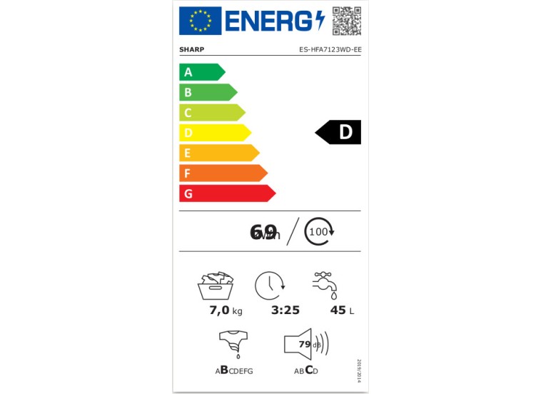 Πλυντήριο ρούχων 7kg, ES-HFA7123WD, 1200, D, Sharp Πλυντήριο ρούχων 7kg, ES-HFA7123WD, 1200, D, Sharp