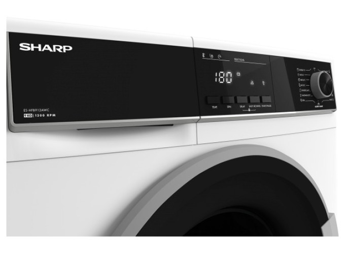Πλυντήριο ρούχων 1200 στροφών, 9,00 kg, B, Λευκό,  ES-HFB912AWC, Sharp