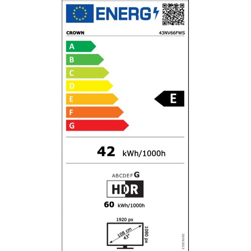 Τηλεόραση 43" LED,  Smart Full HD 1920x1080, 43NV66FWS, Crown 