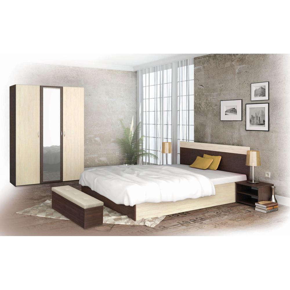 Κρεβάτι ξύλινο διπλό AVA 160/200 Παστέλ/Βέγγε, 204/68/164 εκ., Genomax