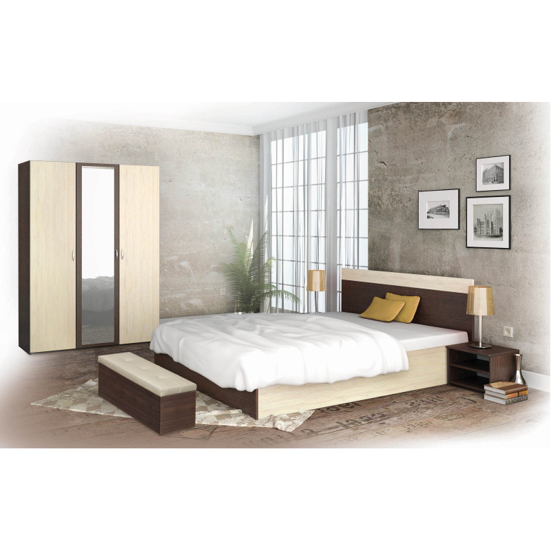 Κρεβάτι ξύλινο διπλό AVA 160/200 Παστέλ/Βέγγε, 204/68/164 εκ., Genomax