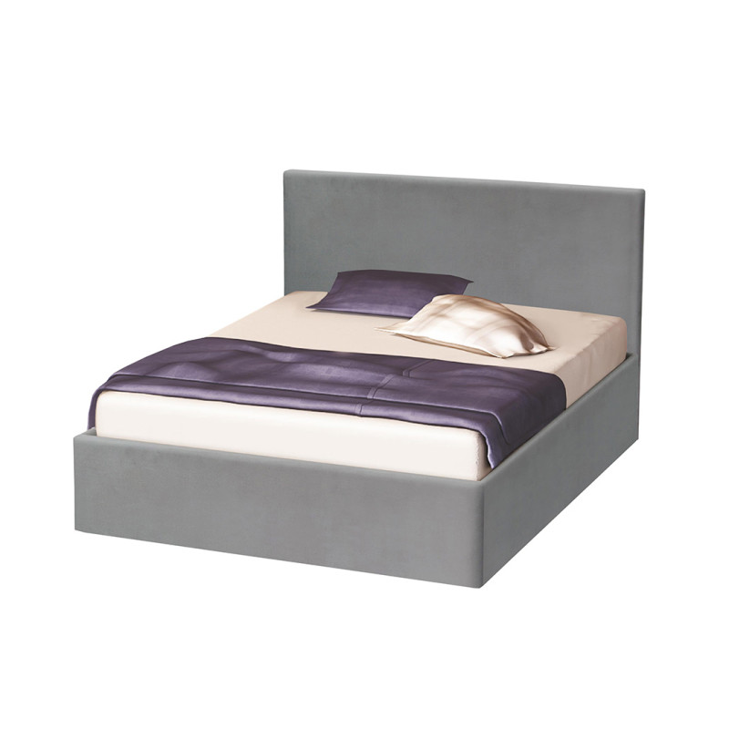 Κρεβάτι διπλό ξύλινο επενδυμένο με ύφασμα, Aria Textil, Γκρι, 160/200, 206/90/166 εκ., Genomax