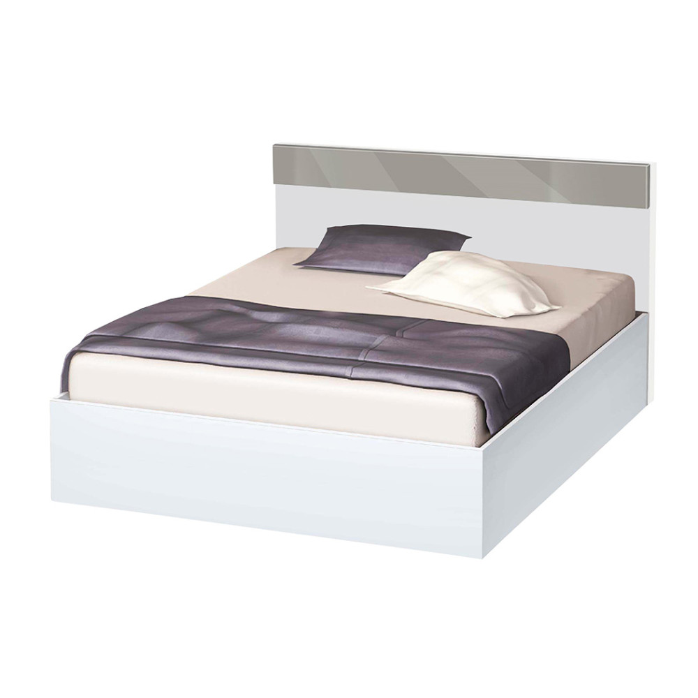 Κρεβάτι ξύλινο ημίδιπλο High Λευκό/Γκρι γυαλιστερό, 120/190, 194/90/124 εκ., Genomax