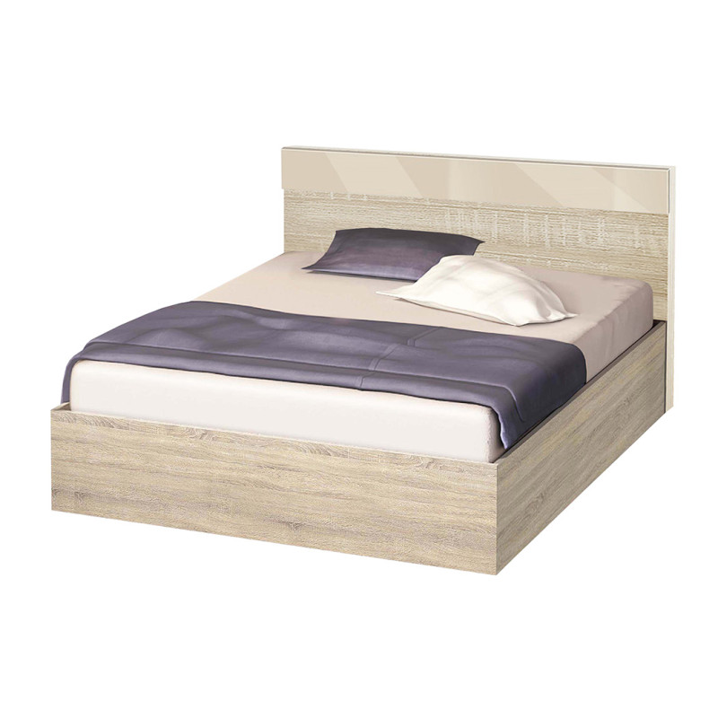 Κρεβάτι ξύλινο μονό High Σονόμα/Κρεμ γυαλιστερό, 82/190, 194/90/86 εκ., Genomax