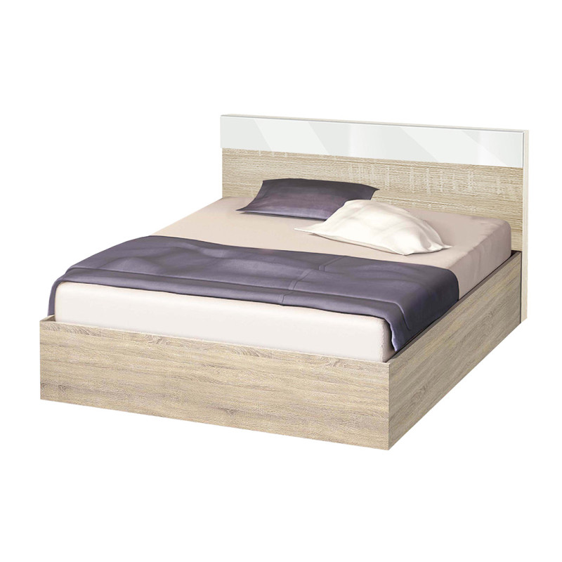 Κρεβάτι ξύλινο μονό High Σόνομα/Λευκό γυαλιστερό, 90/200, 204/90/94 εκ., Genomax