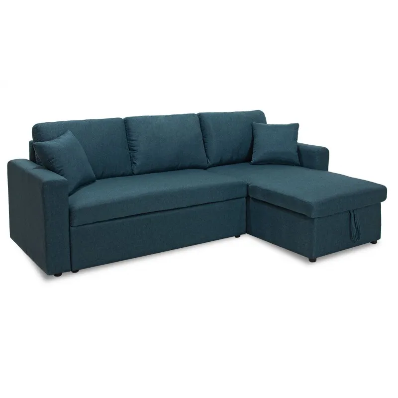 Γωνιακός καναπές κρεβάτι, San Diego, με αποθηκευτικό χώρο, Μπλέ, 235x160, Silk