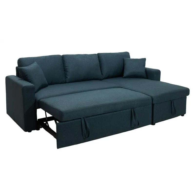 Γωνιακός καναπές κρεβάτι, San Diego, με αποθηκευτικό χώρο, Μπλέ, 235x160, Silk