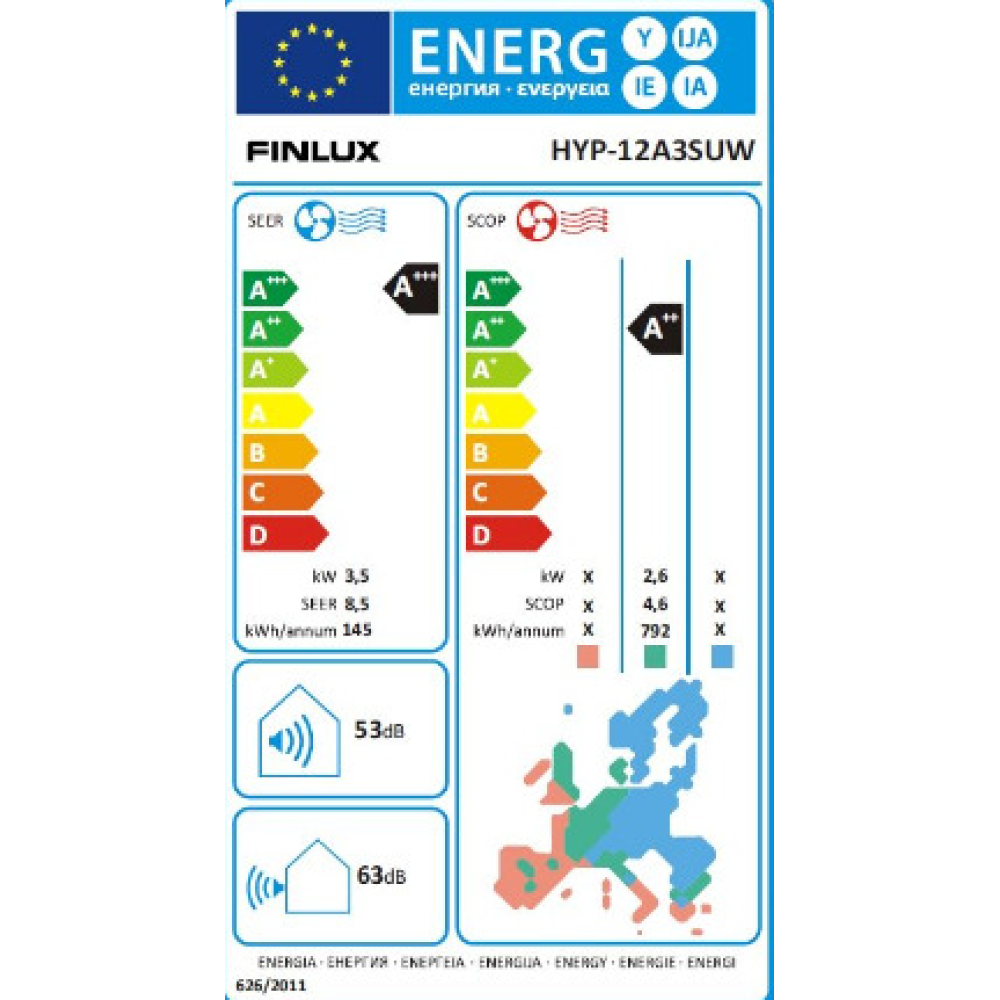 Κλιματιστικό Inverter HYP-12A3SUW, 12000 BTU A+++/A++, Finlux