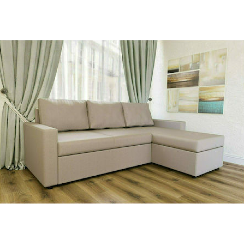 Γωνιακός καναπές κρεβάτι, San Diego, με αποθηκευτικό χώρο, Μπεζ, Chic02, 235x160, 7520000289, Silk