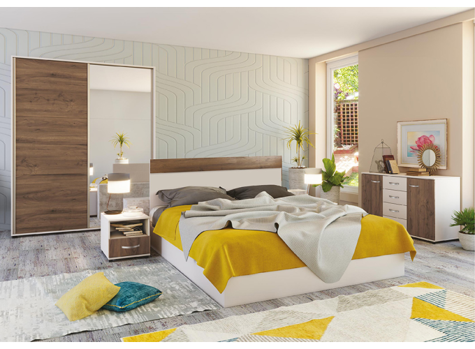 Σετ Κρεβατοκάμαρας 5 τεμαχίων, 160/200, Havai 2, Λευκό / Καρυδί Genomax