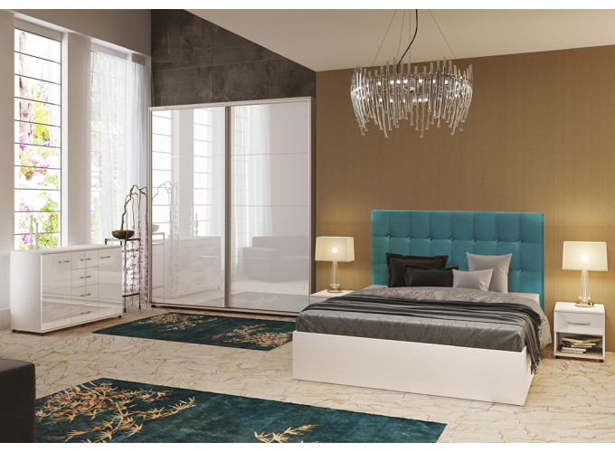 Σετ Κρεβατοκάμαρας 5 τεμαχίων 160/200, Megan, Λευκό / γαλάζιο, Genomax