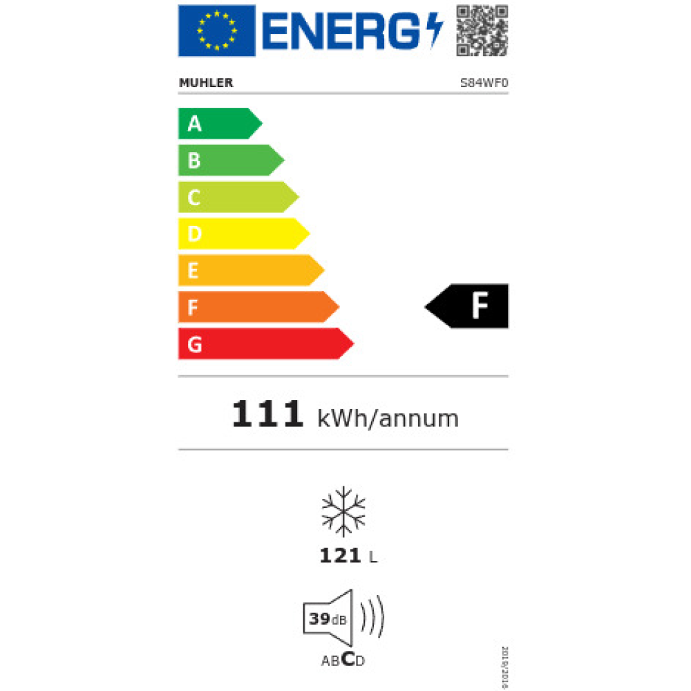 Ψυγείo μονόπορτο 121 lt., 84/50/56 εκ., S84WF0, Muhler