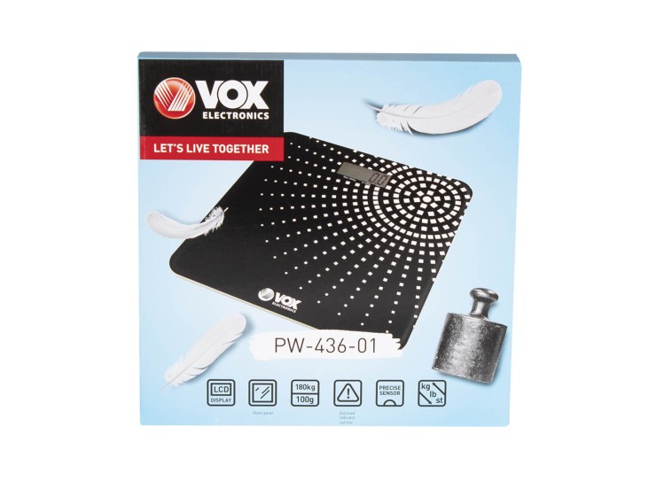 Ψηφιακή Ζυγαριά σε Μαύρο χρώμα PW-436-01, Vox Electronics, 180 kg Ψηφιακή Ζυγαριά σε Μαύρο χρώμα PW-436-01, Vox Electronics, 180 kg