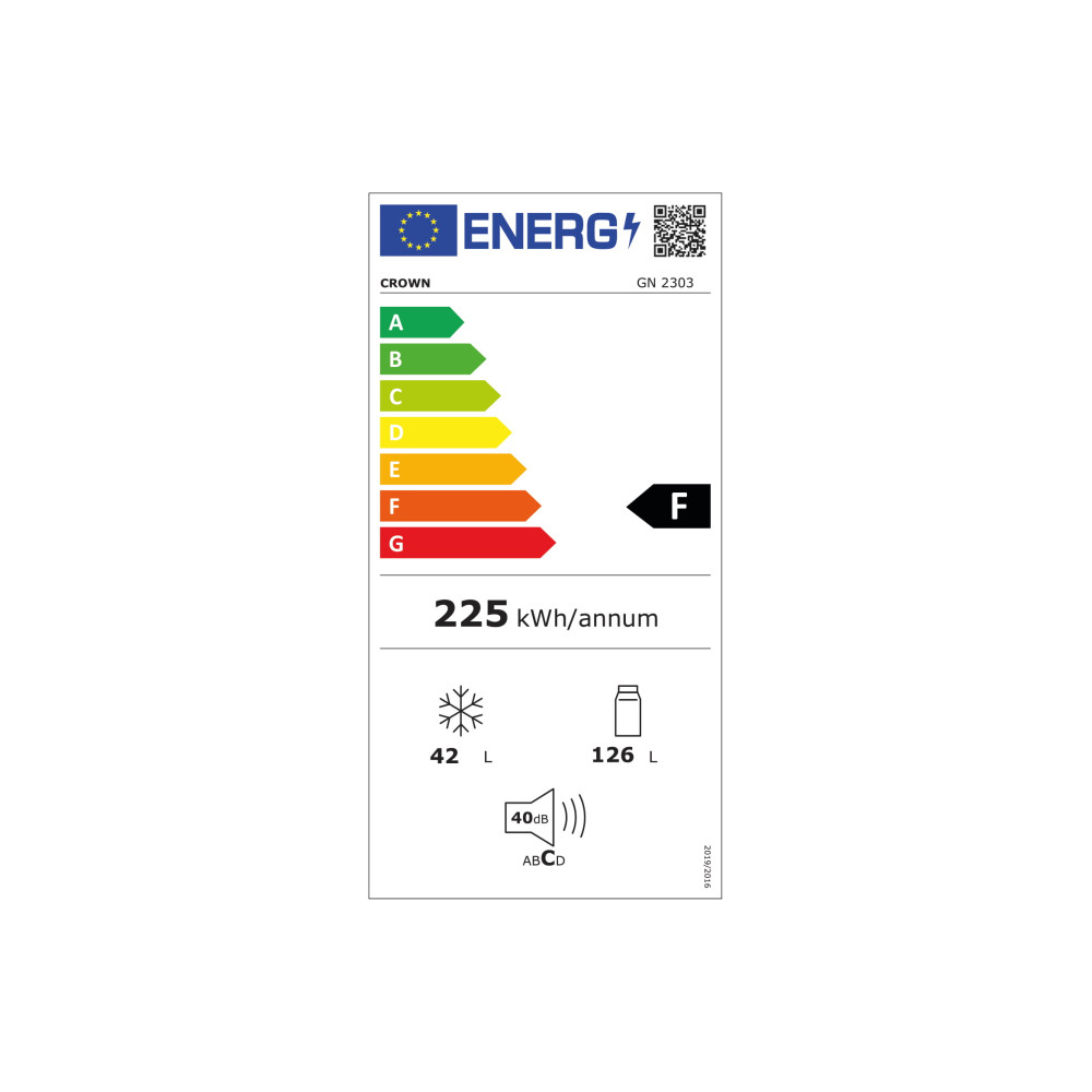 Ψυγείο Δίπορτο, 168lt F, GN 2303E, Crown