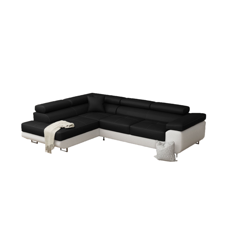 Γωνιακός καναπές κρεβάτι Alexander με αποθηκευτικό χώρο, Μαύρο, 275x202 εκ, Silk