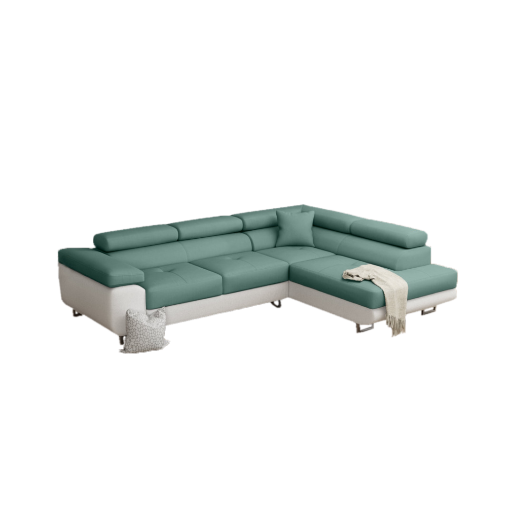 Γωνιακός καναπές κρεβάτι Alexander με αποθηκευτικό χώρο, Πράσινο, 275x202 εκ, Silk