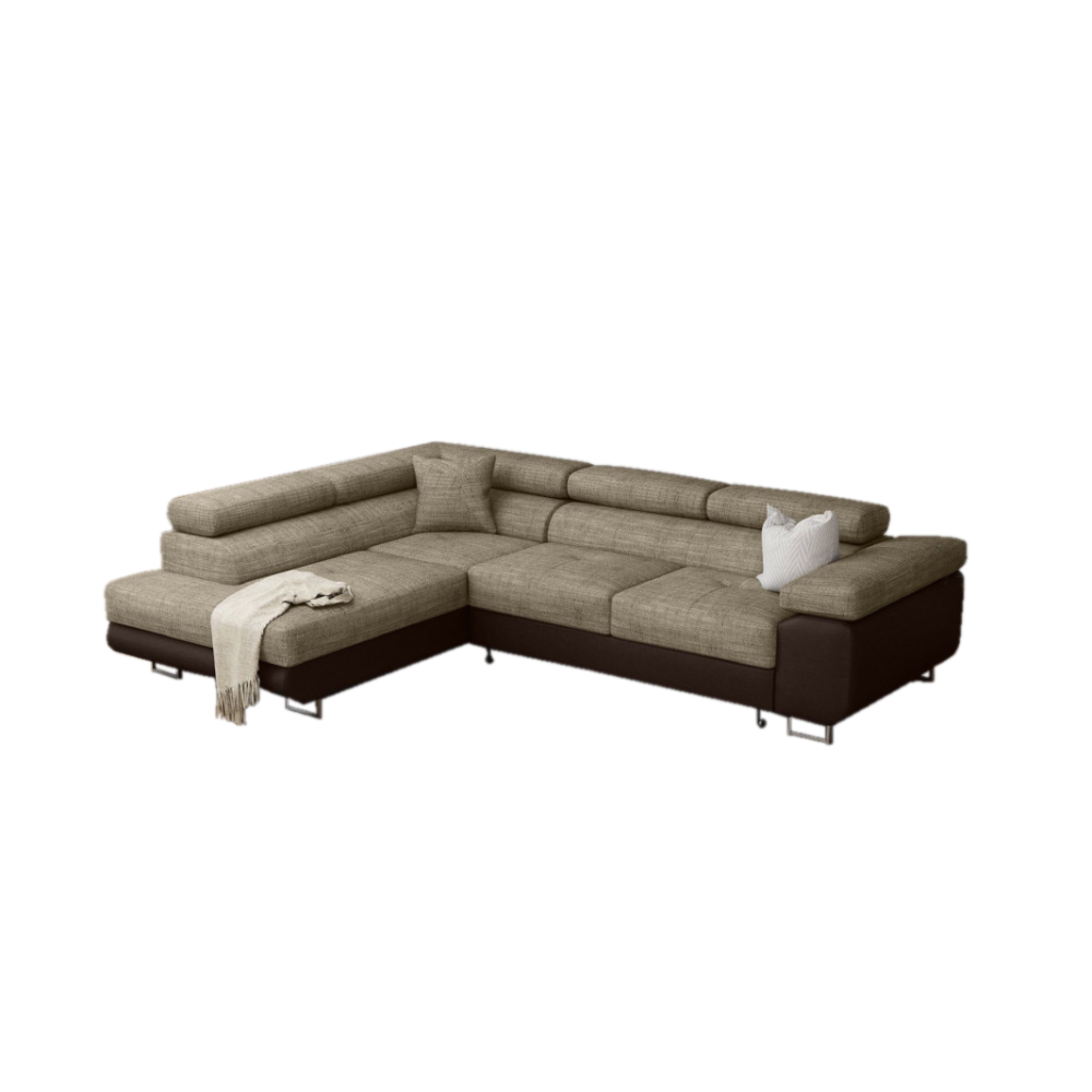 Γωνιακός καναπές κρεβάτι Alexander με αποθηκευτικό χώρο, Καφέ, 275x202 εκ, Silk
