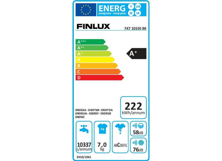 Πλυντήριο ρούχων 1000 στροφών 7kg A+, 85/53/60 εκ., FXA7 10150 BK, Finlux Πλυντήριο ρούχων 1000 στροφών 7kg A+, 85/53/60 εκ., FXA7 10150 BK, Finlux