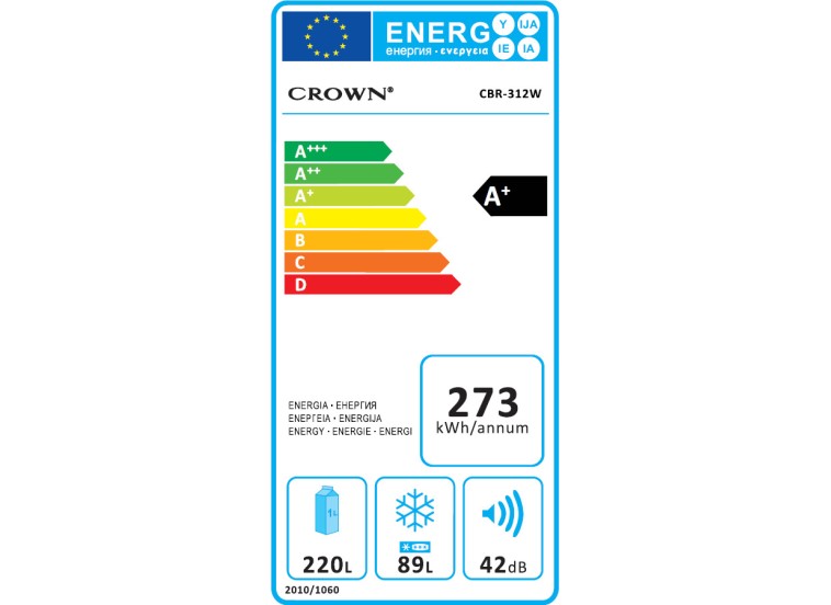 Ψυγειοκαταψύκτης 309lt. A+, CBR-312W, Crown | All4home Ψυγειοκαταψύκτης 309lt. A+, CBR-312W, Crown