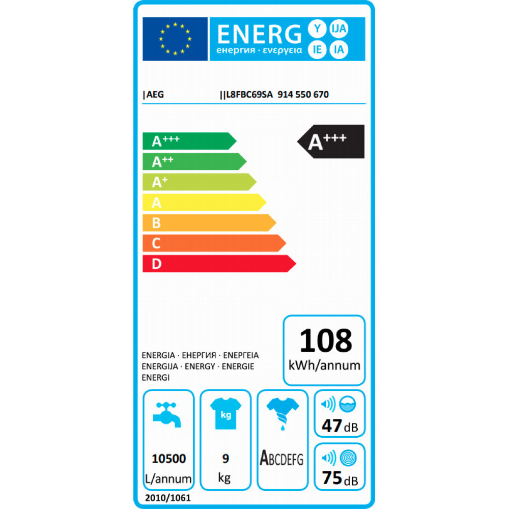 Πλυντήριο ρούχων 9kg, L8FBC69SA, AEG