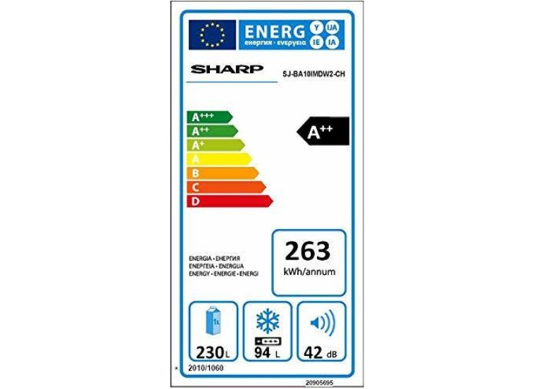 Ψυγειοκαταψύκτης 324lt A++ No Frost BA10IMDW2, Sharp Ψυγειοκαταψύκτης 324lt A++ No Frost BA10IMDW2, Sharp