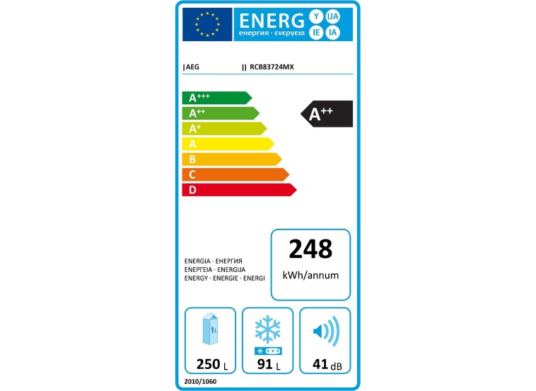 Ψυγειοκαταψύκτης 341lt A++ NoFrost, RCB83724MX, AEG Ψυγειοκαταψύκτης 341lt A++ NoFrost, RCB83724MX, AEG