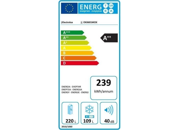 Ψυγειοκαταψύκτης, 329 λιτ, Α++, EN3601MOX, Electrolux Ψυγειοκαταψύκτης, 329 λιτ, Α++, EN3601MOX, Electrolux